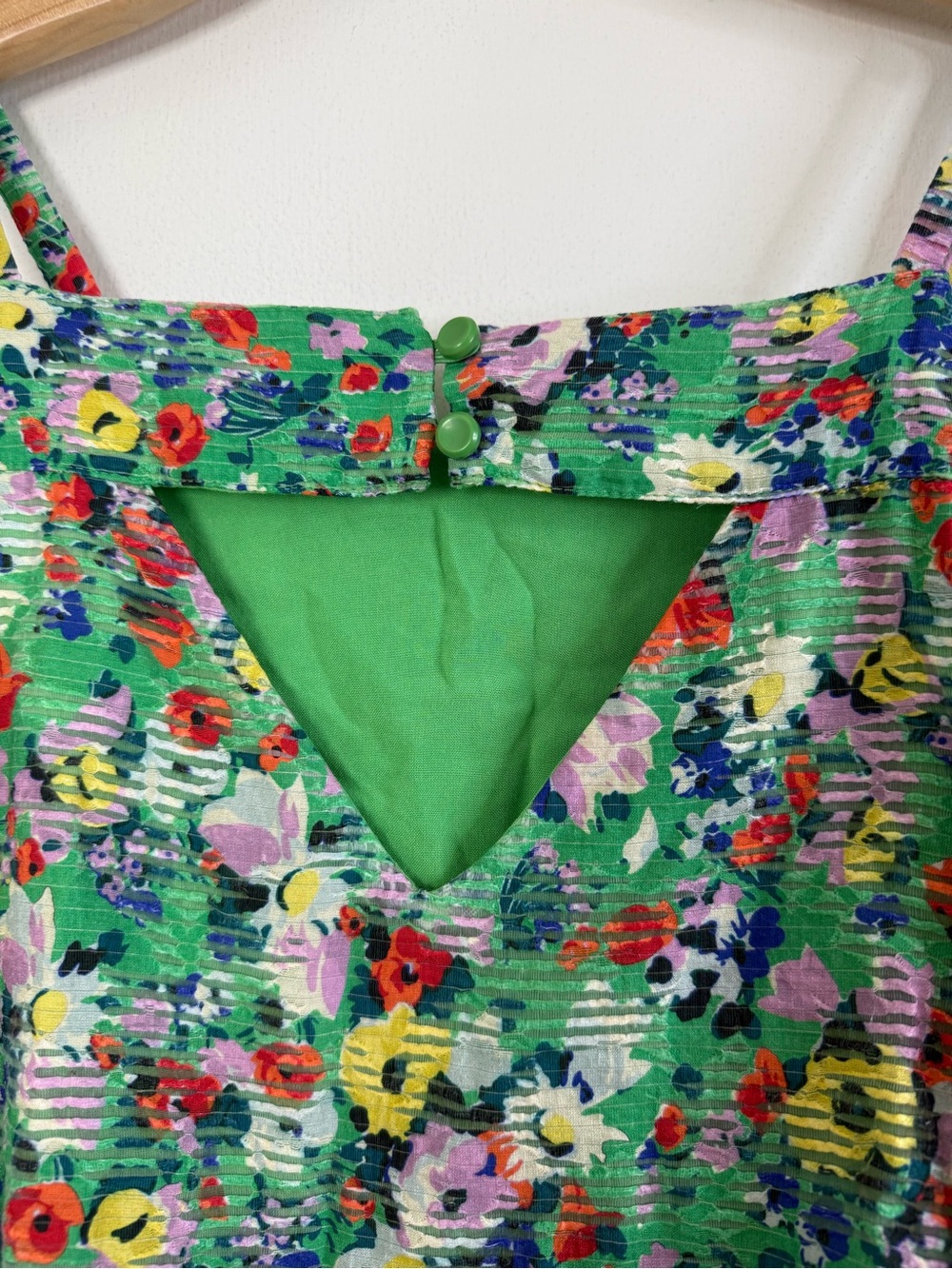 Maeve green, pink, red, yellow floral sleeveless keyhole back tank top. 10 - Picture 5 of 6